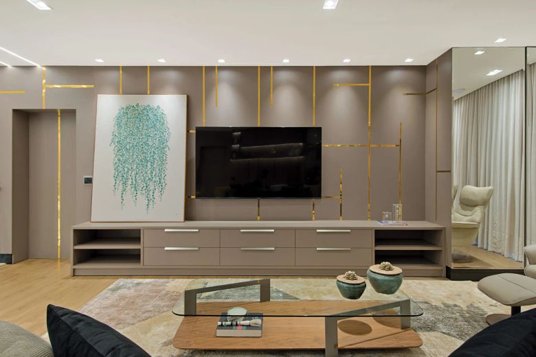 Arquitetura de interiores em Maracaju MS - Juliana Saraiva Sala de estar integrada de residência de alto padrão, arquitetura de interiores em Maracaju MS
